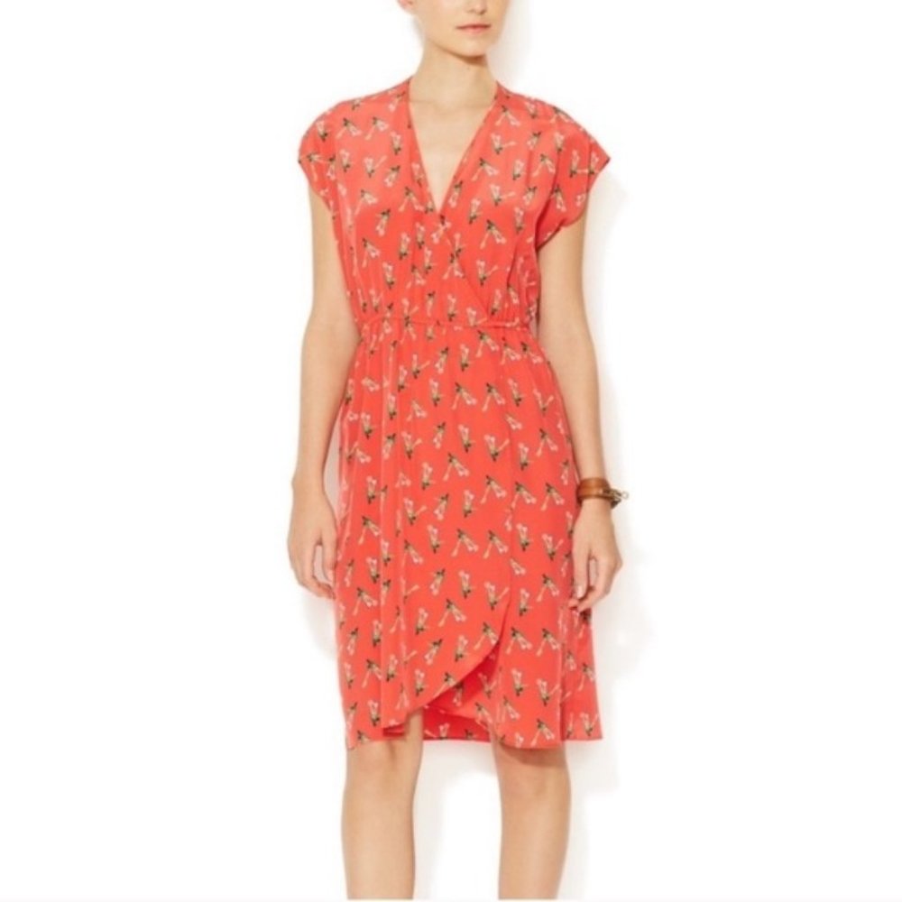 Tucker Coral Floral Silk Wrap Dress